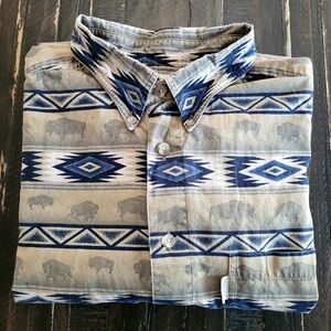 Outfitters Roundtree & Yorke Buffalo Aztec Button Up Shirt Long Sleeve Mens L